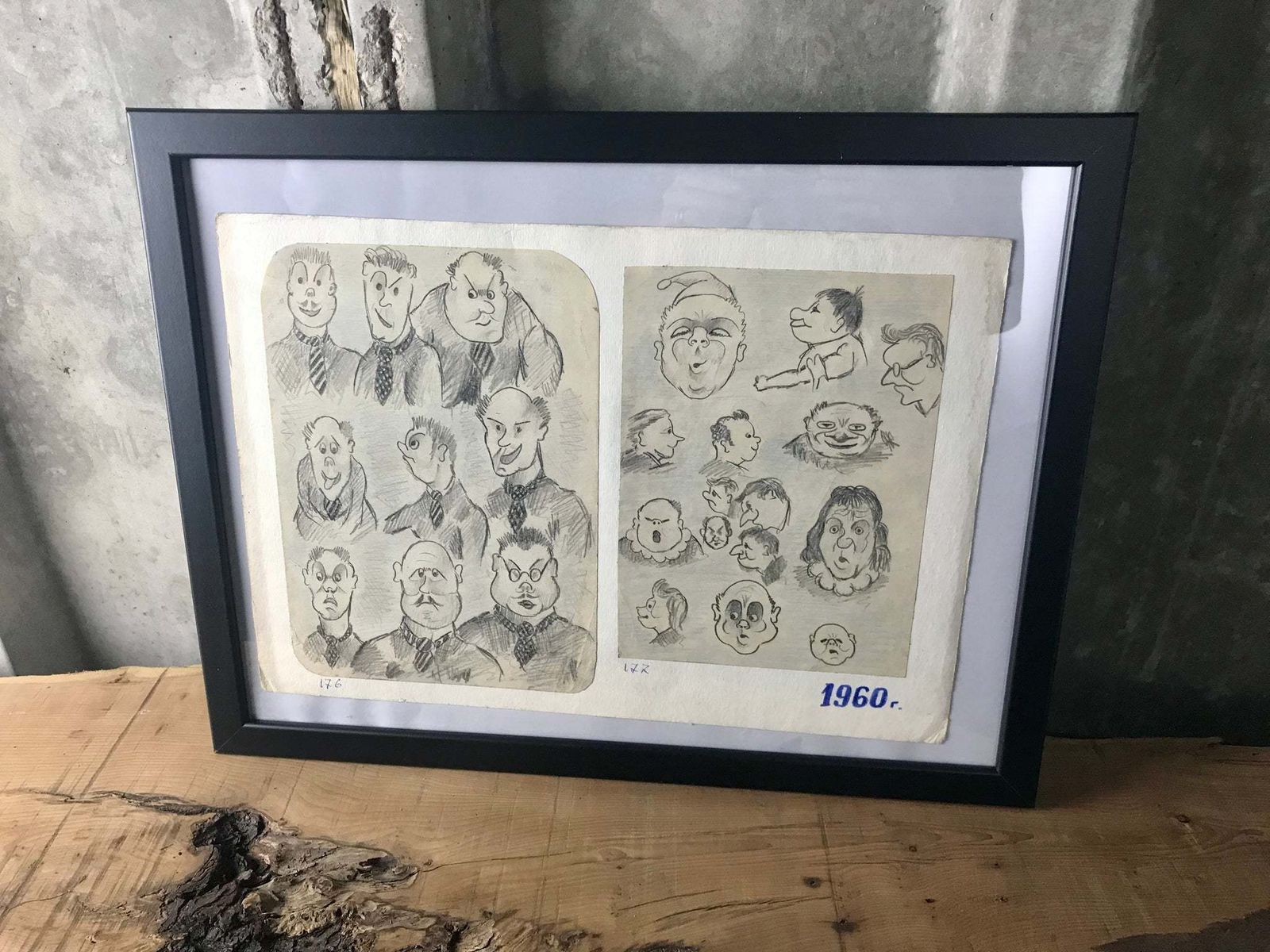 Communism Vintage 1960 Pencil Drawing Original Eastern European Art Work Collectible Sketches photo Art