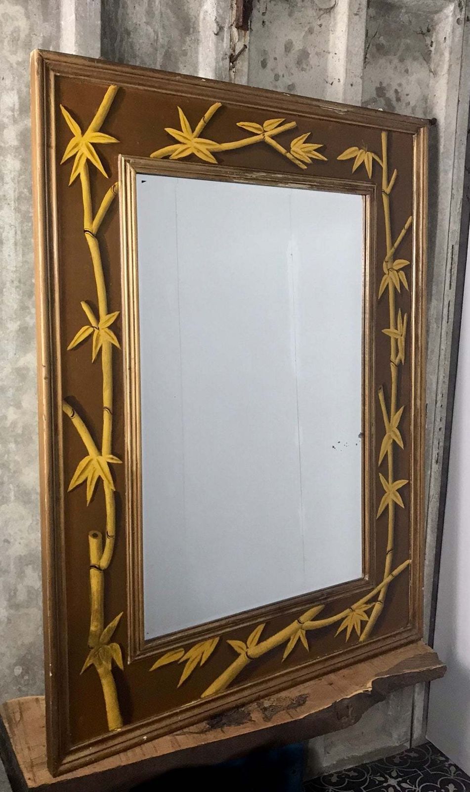 Beautiful Bamboo Antique Early 20th Century Stylish Hand Painted Large Designer Mirror photo furniture