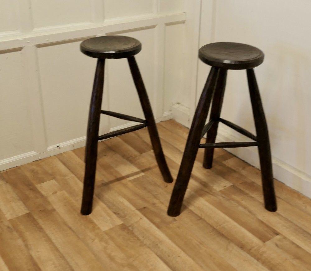 A Pair Of Very Rustic 19th Century French High Stools
