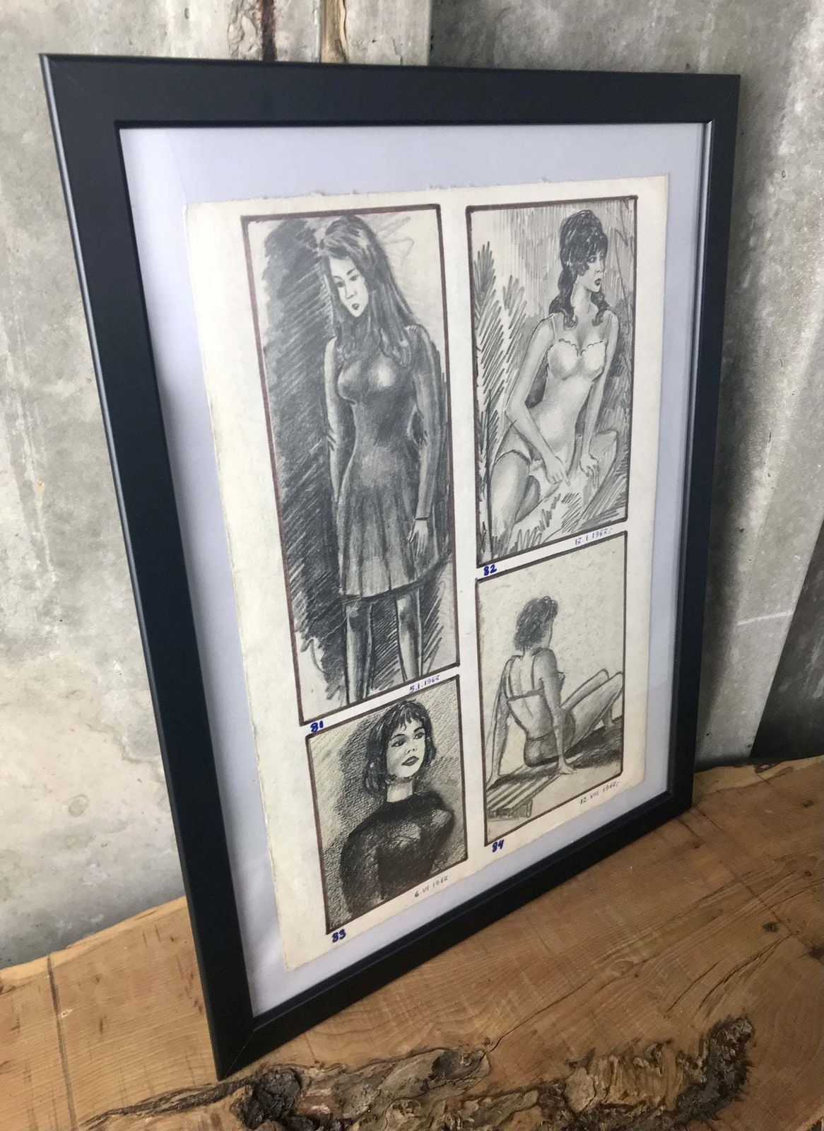 Fashionable Nude Vintage 1960’s Pencil Drawing Eastern European Design Art Work Collectible photo Art