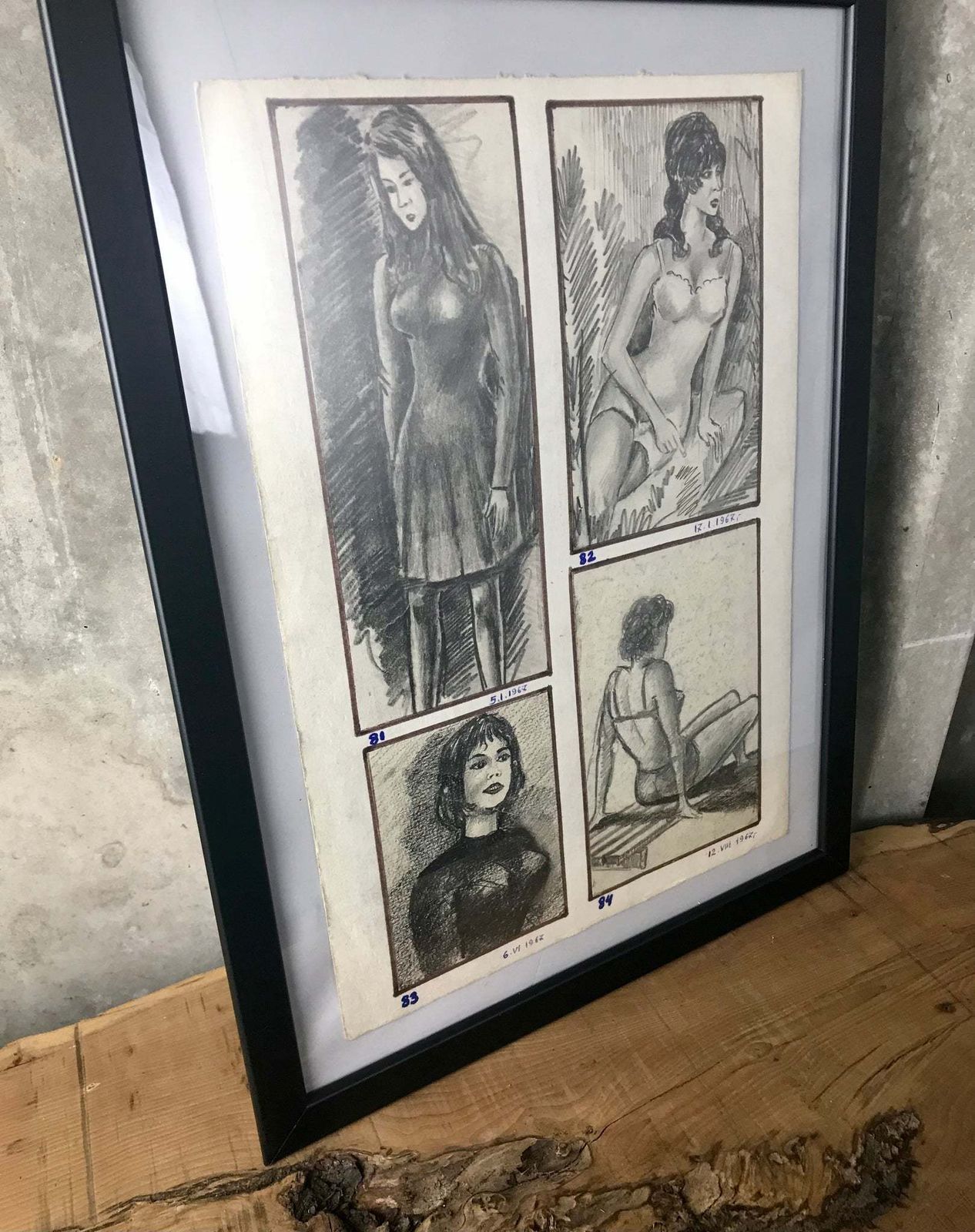 Fashionable Nude Vintage 1960’s Pencil Drawing Eastern European Design Art Work Collectible photo buy