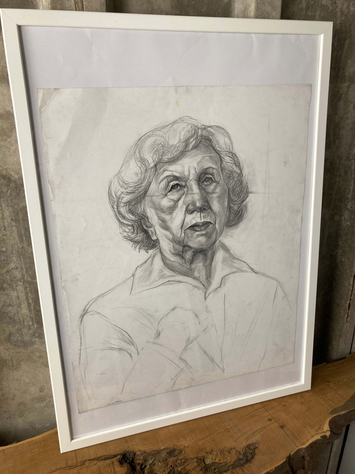Vintage Original Drawing Picture Older Lady Eastern European Decorative Painting Piece