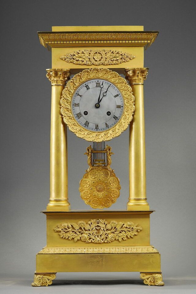 Large Gilt Bronze Portico Clock, Restoration Period