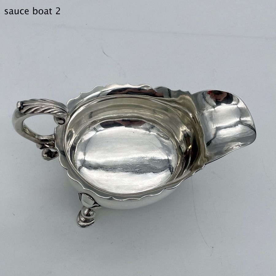 Mid 18th Century Antique George II Pair Silver Sauceboats London 1745 Henry Brind photo vintage