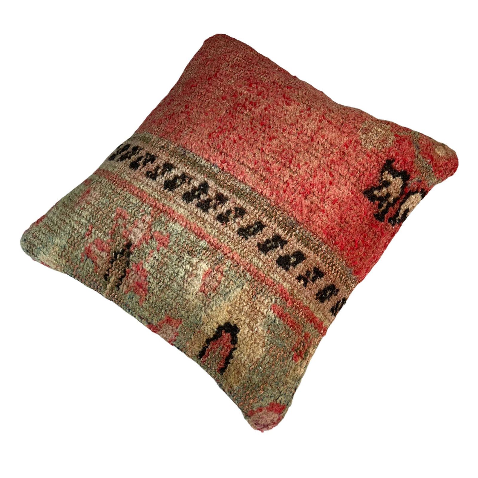 Vintage Hand Made Rug Cushion Cover, 45 X 45 Cm Decorative Rug Pillow Cover, Large Vintage Turkish Rug Cushion Cover photo vinterior