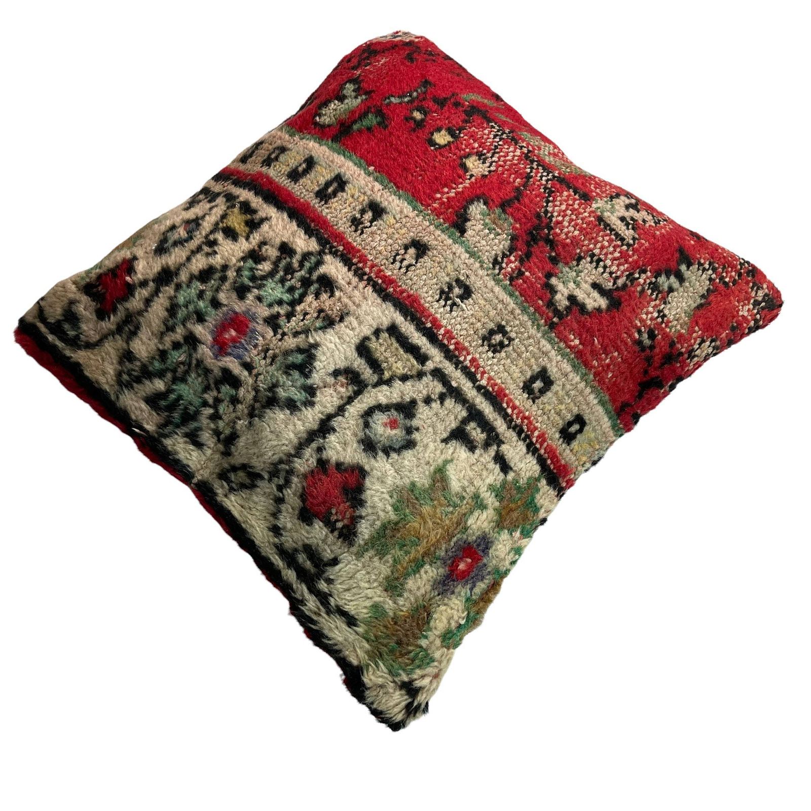 Vintage Hand Made Rug Cushion Cover, 45 X 45 Cm Decorative Rug Pillow Cover, Large Vintage Turkish Rug Cushion Cover photo 65.0
