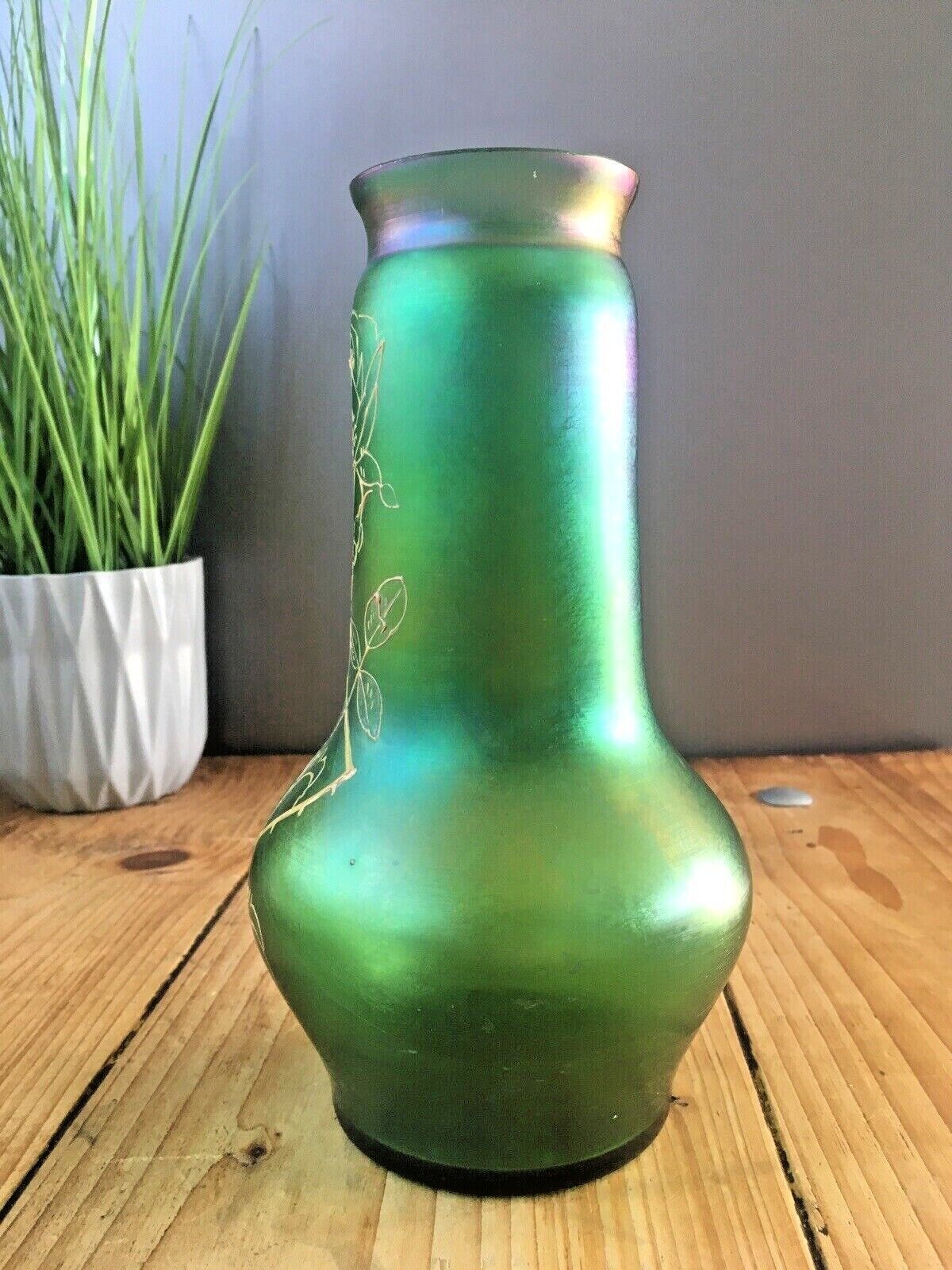 Aesthetic Movement Bohemian Czech Green Iridescent Vase Loetz Kralik Harrach photo buy