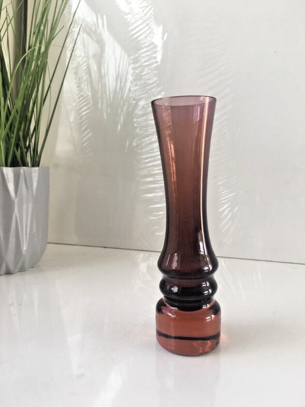 Retro 70's Swedish Sea Glasbruk Kosta Boda Purple Scandinavian Hooped Glass Vase photo Home Decor