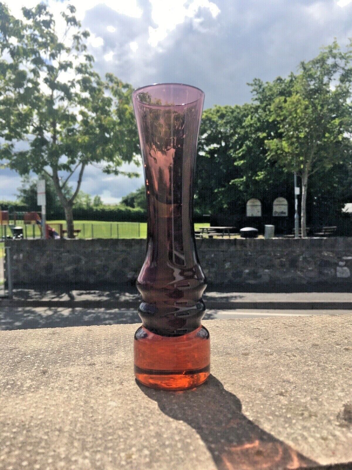 Home Decor Retro 70's Swedish Sea Glasbruk Kosta Boda Purple Scandinavian Hooped Glass Vase photo