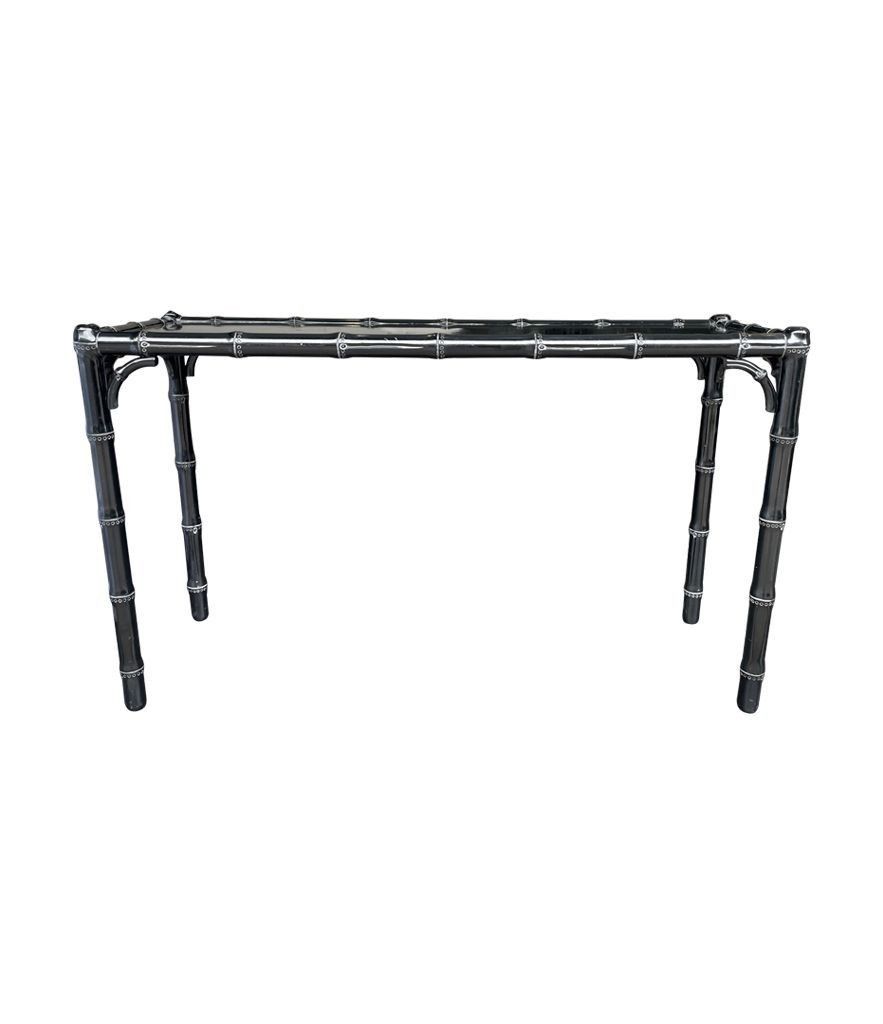 A 1970s Chinoiserie Black Lacquered Faux Bamboo Wooden Console photo 1550.0