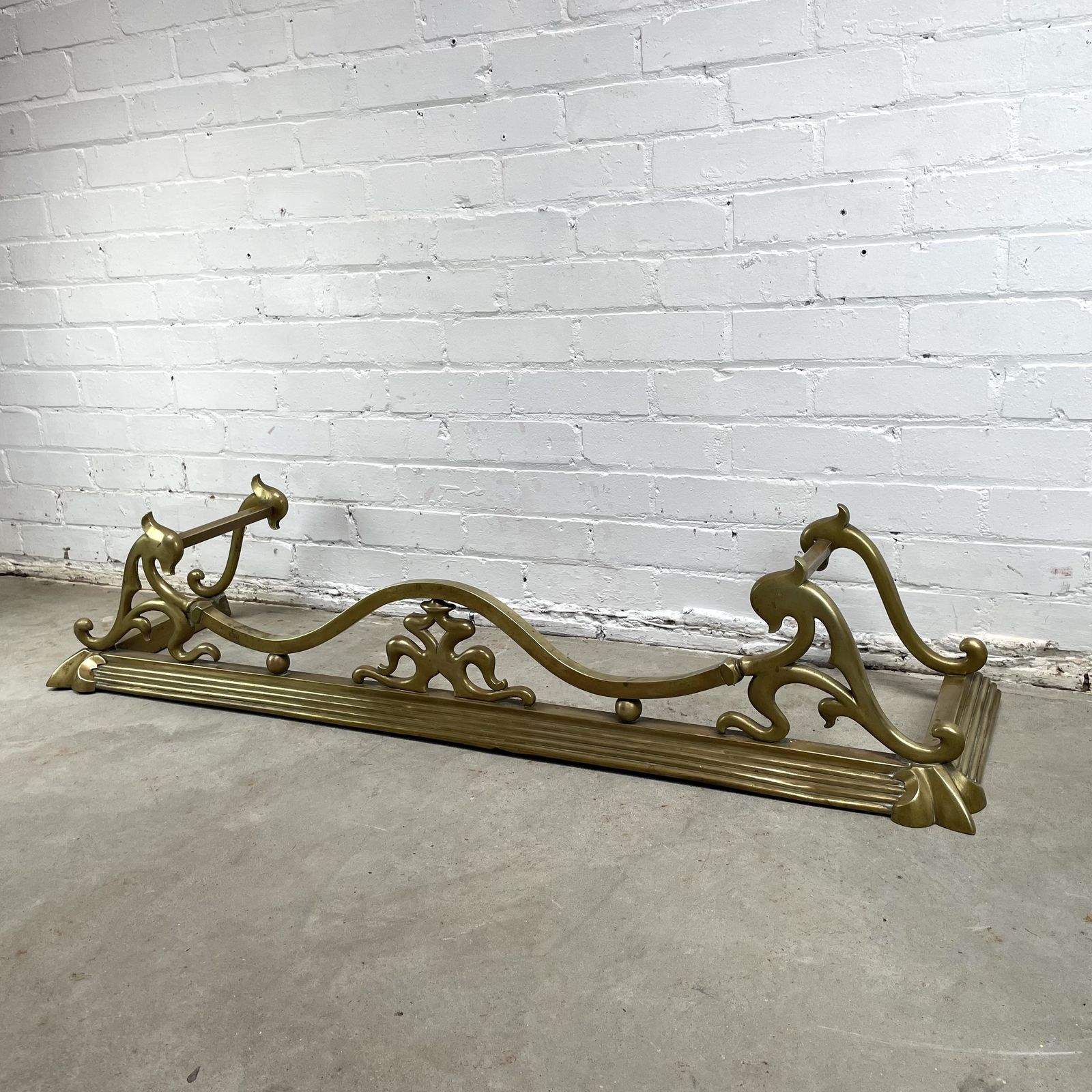 Antique Art Nouveau Brass Fireplace Fender