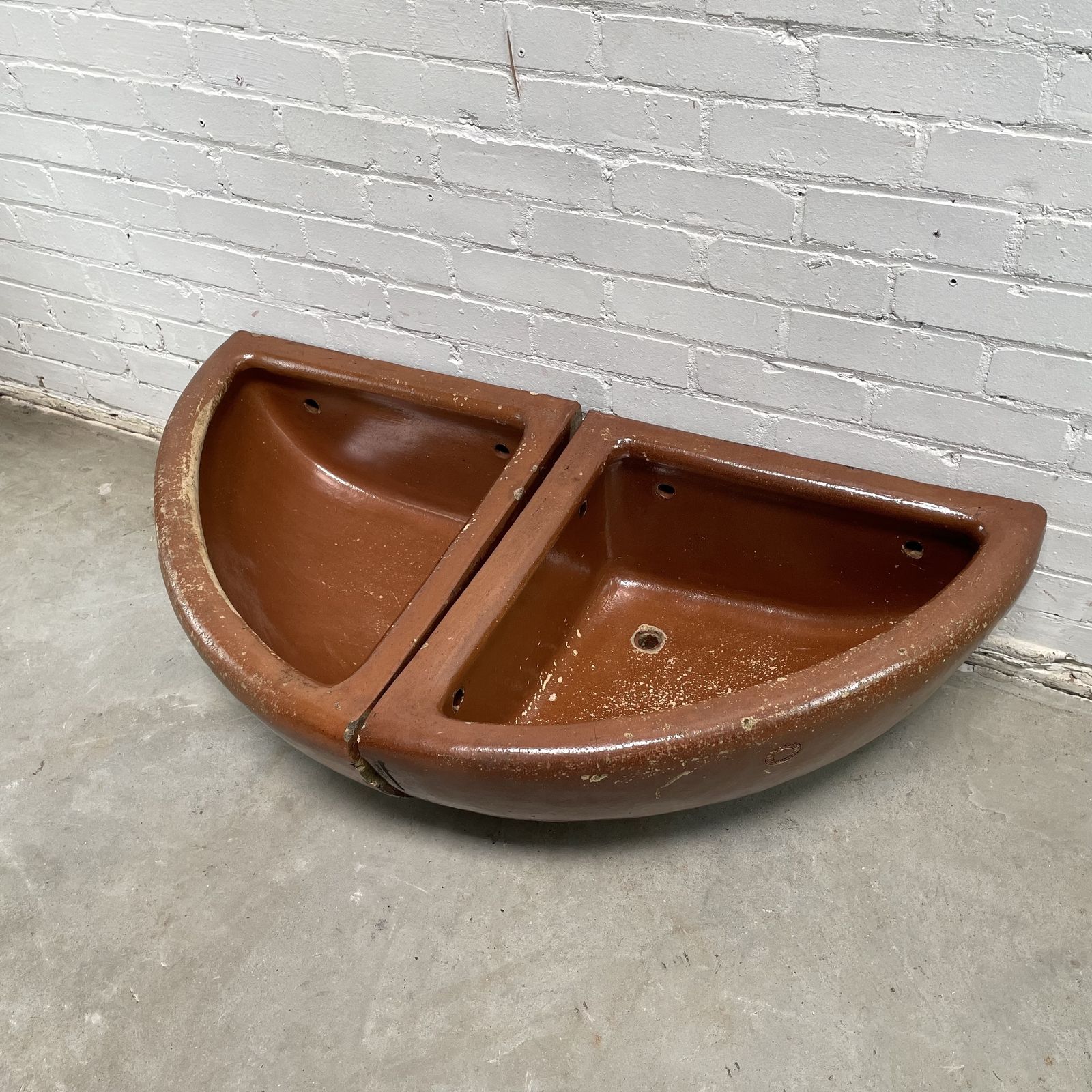 Pair Of Reclaimed Quarter Round Salt Glazed Corner Troughs photo for sale