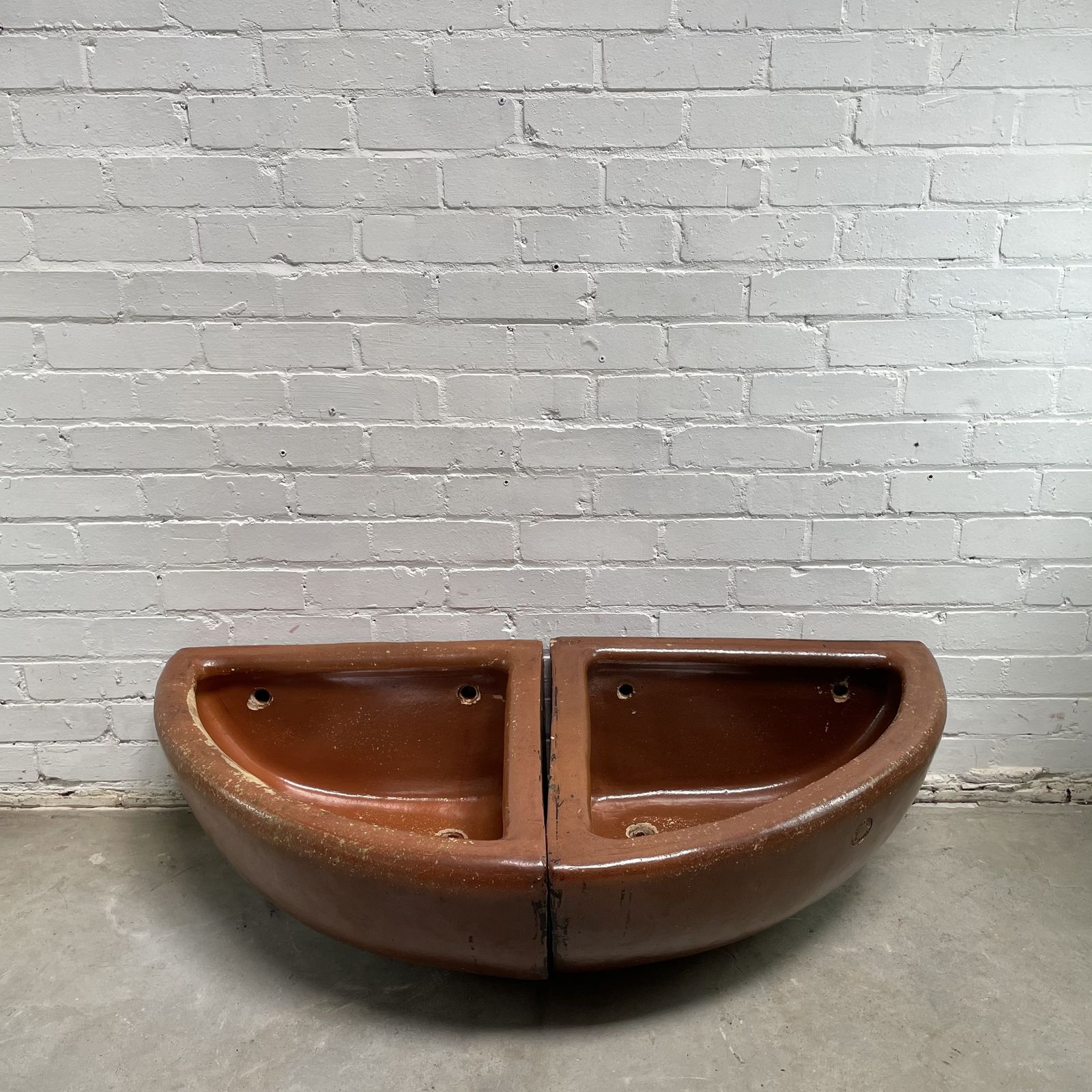 Pair Of Reclaimed Quarter Round Salt Glazed Corner Troughs photo for sale