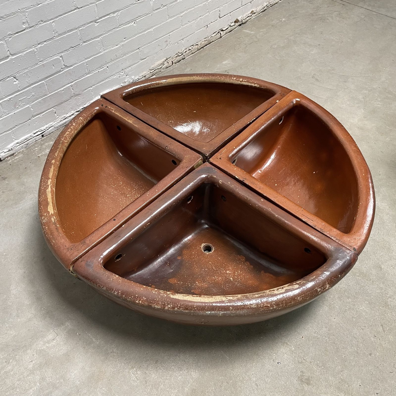 Set Of 4 Reclaimed Quarter Round Salt Glazed Corner Troughs photo for sale