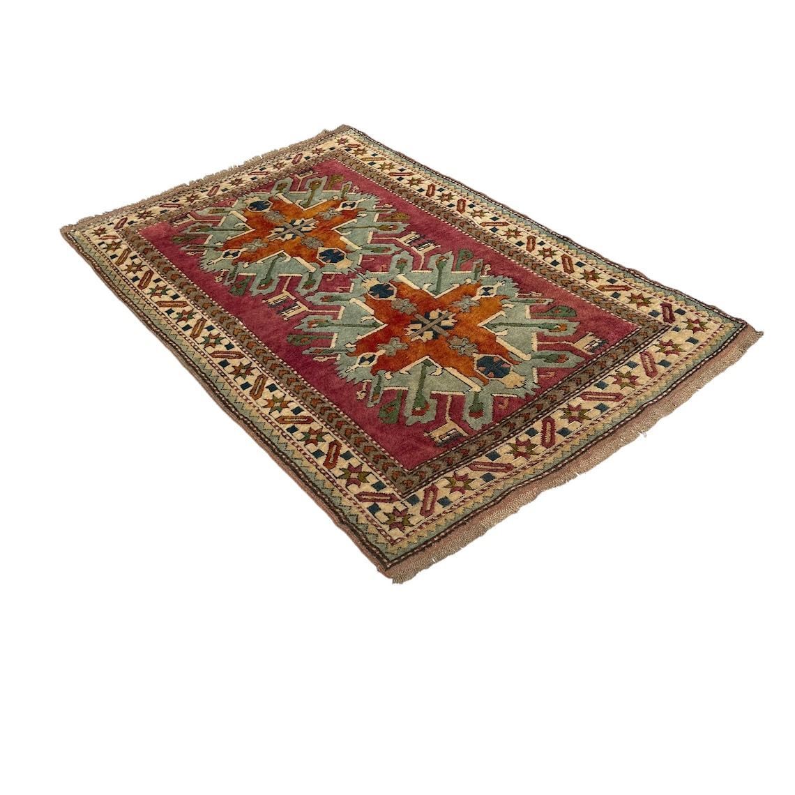 Vintage Turkish Kars Kazak Rug ,Fine Hand Knotted  Kars Kazak Carpet 204 X 134 Cm photo for sale