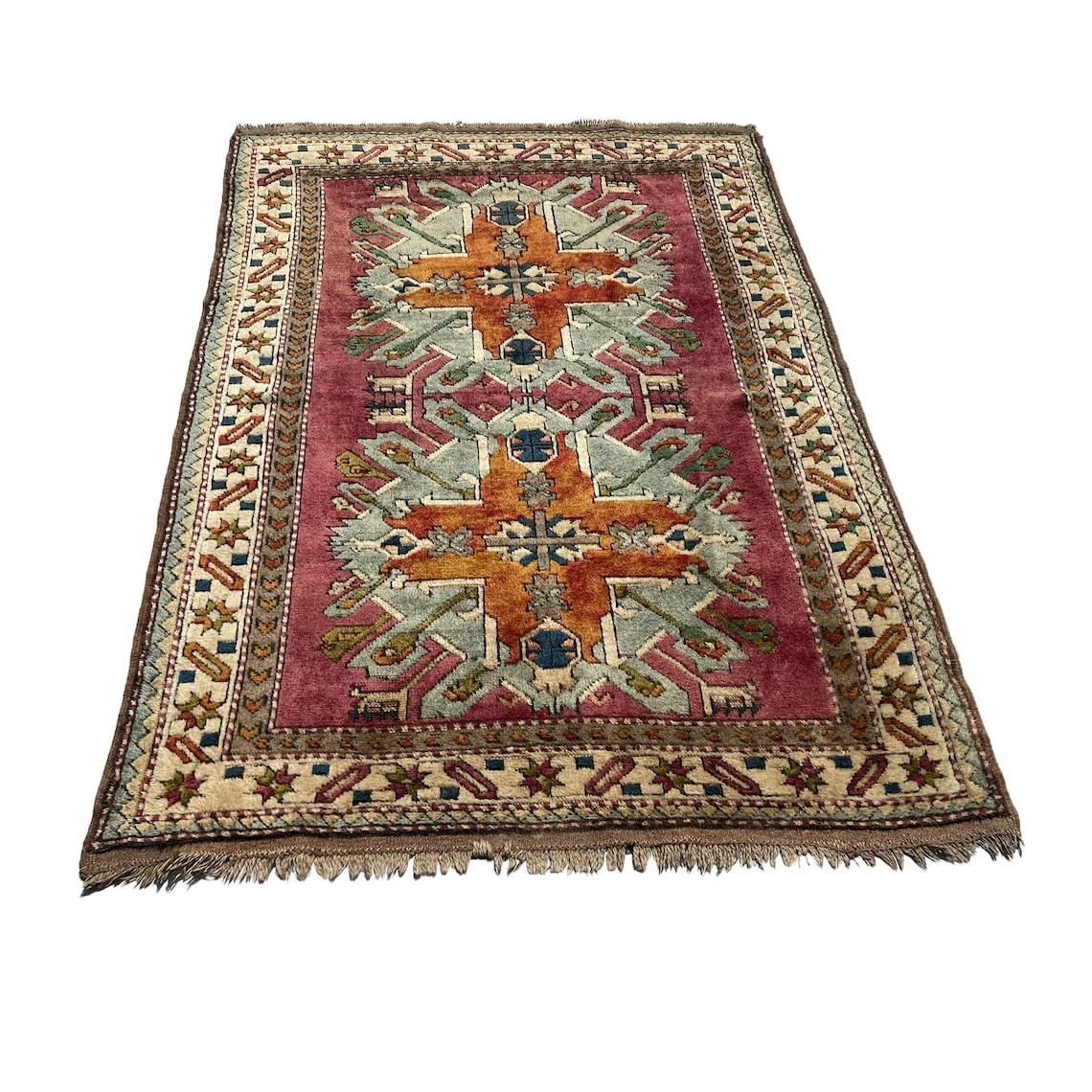 Vintage Turkish Kars Kazak Rug ,Fine Hand Knotted  Kars Kazak Carpet 204 X 134 Cm