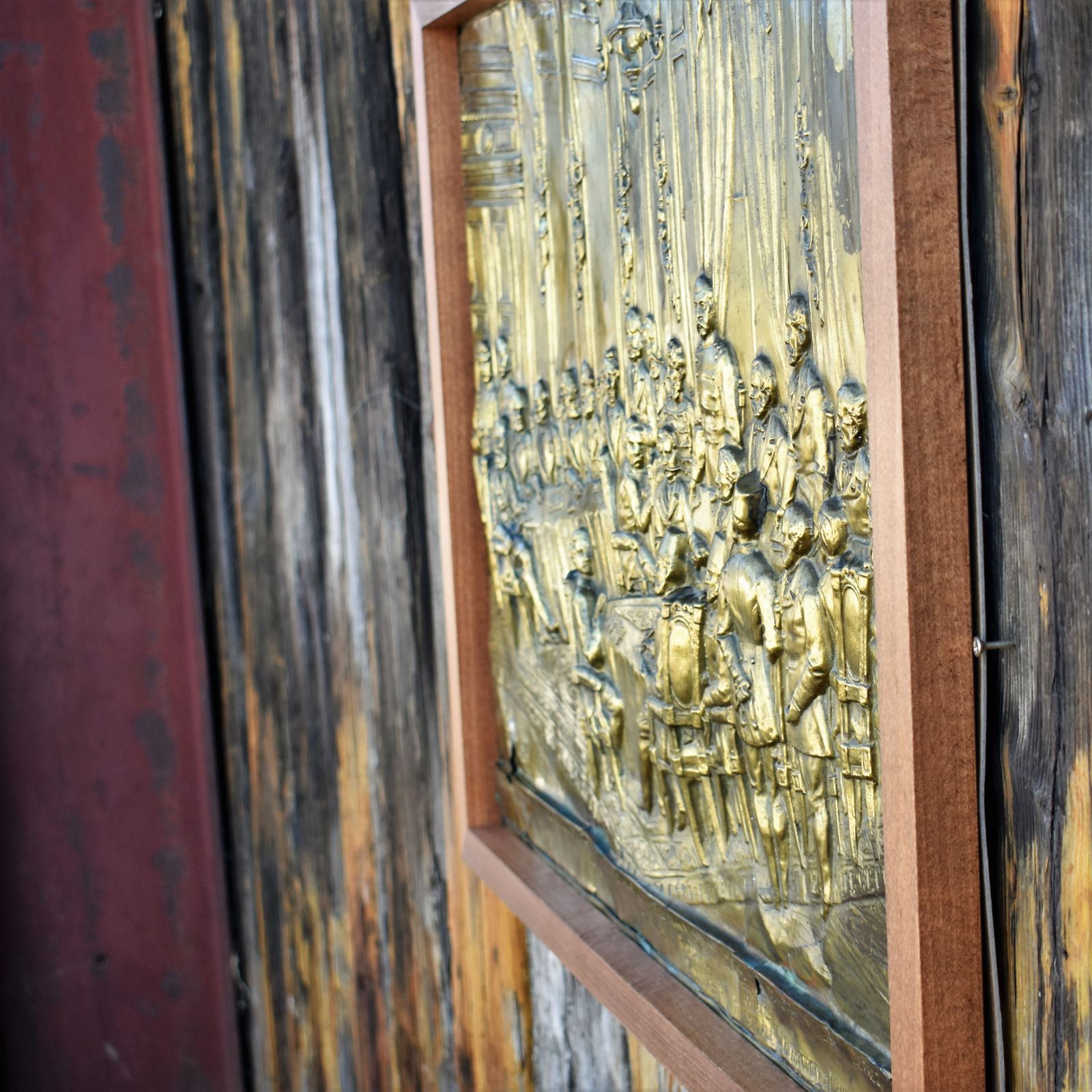 photo for sale Antique 1884 Brass Repousse Plaque Art Arnold Anvers Antwerp Berlin Conference
