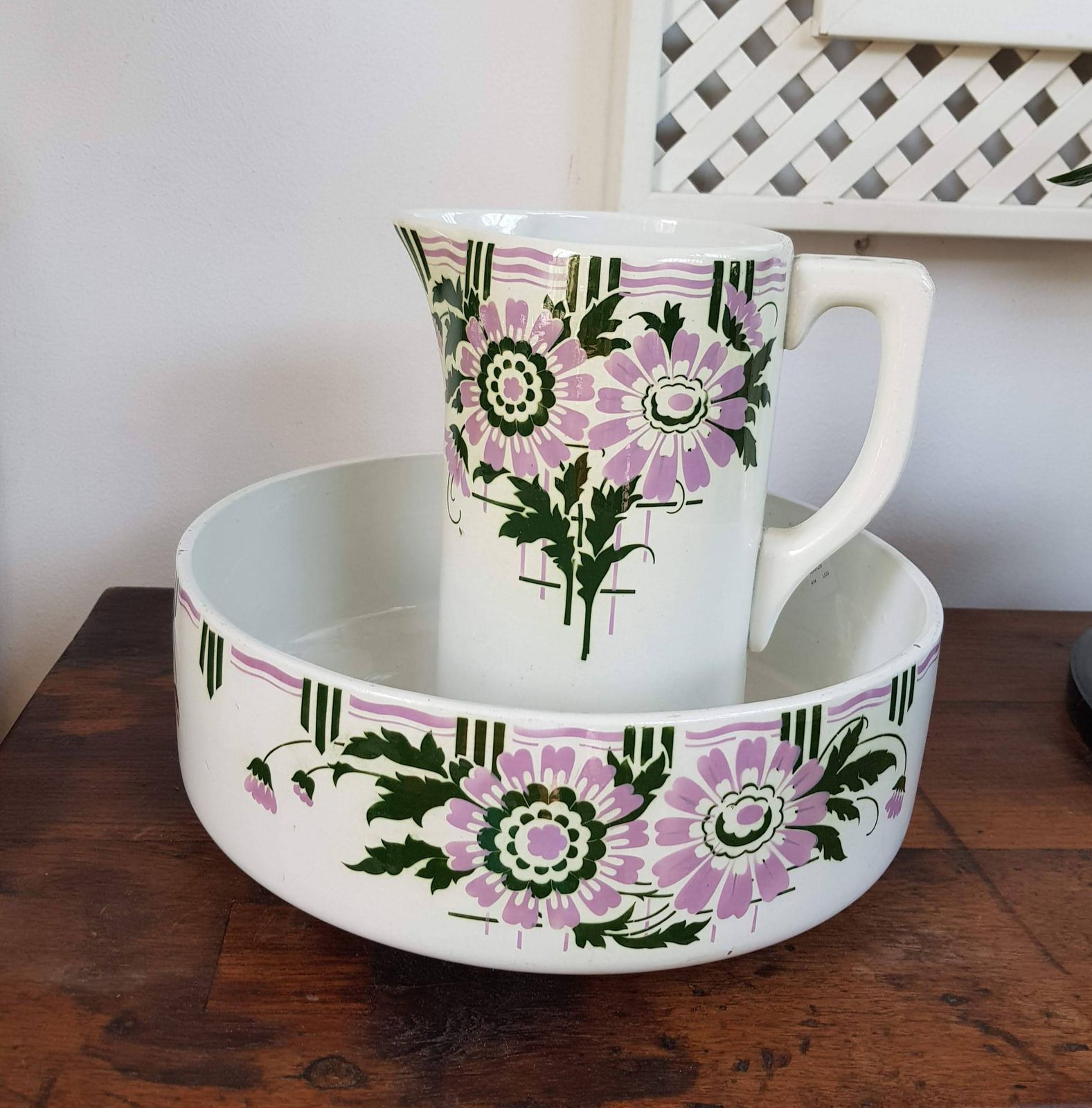 Antique Ceramic Toilet Set   Faiencerie Saint Ghislain Belgium   Pitcher And Bowl photo for sale