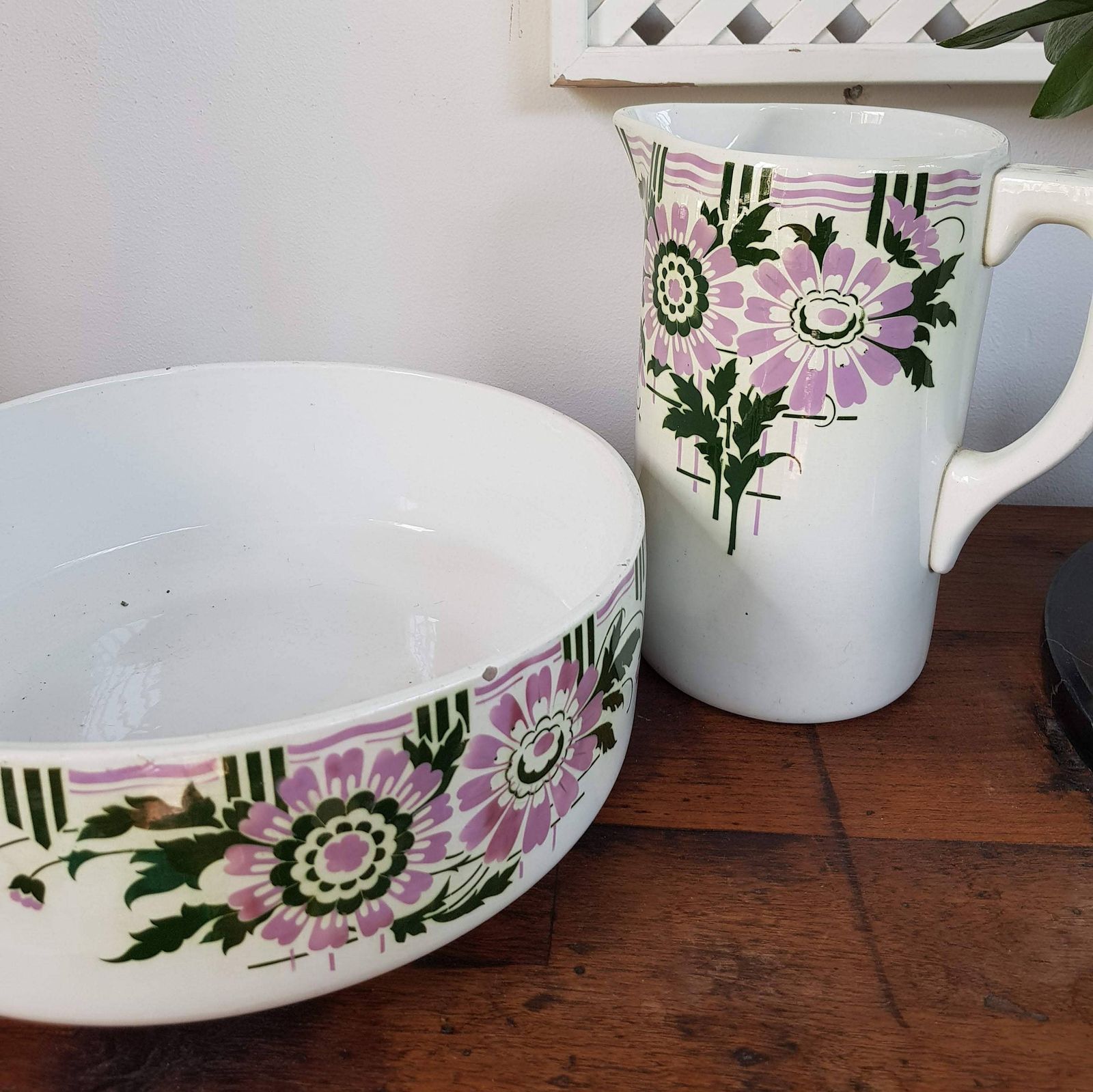 Antique Ceramic Toilet Set   Faiencerie Saint Ghislain Belgium   Pitcher And Bowl photo 90.0