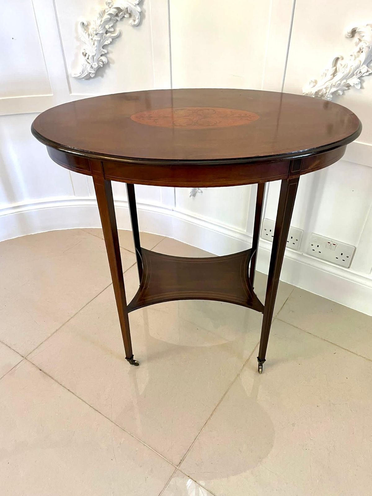 Antique Edwardian Oval Quality Mahogany Inlaid Lamp Table photo Furniture
