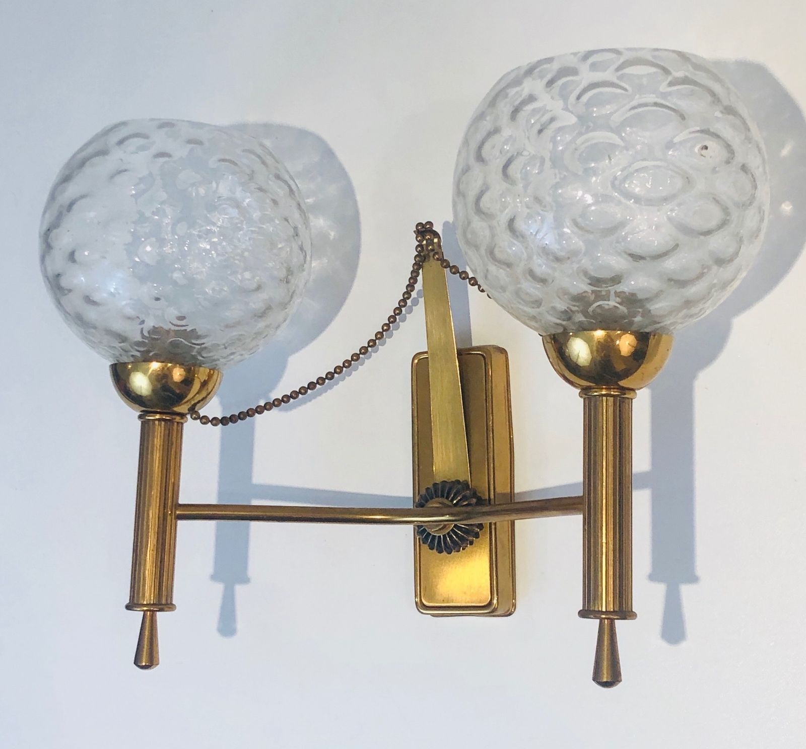 Pair Of Brass And Glass Ball Sconces. Around 1970 photo 850.0