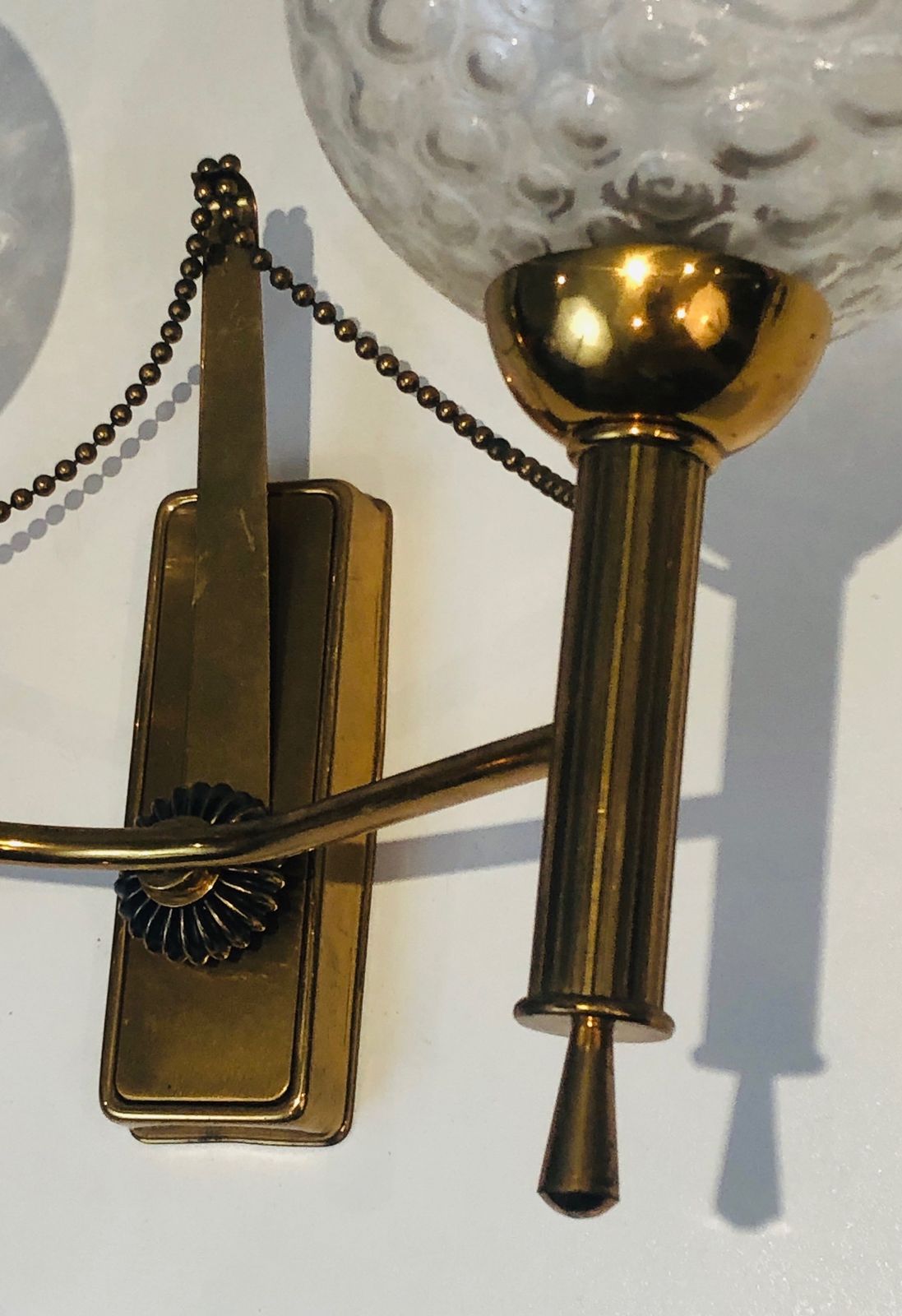 Pair Of Brass And Glass Ball Sconces. Around 1970 photo buy