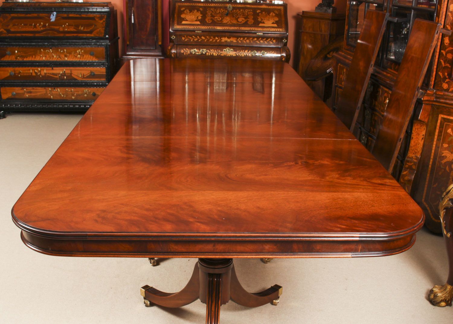 photo for sale Bespoke 12ft Regency Revival Dining Table Inlaid Flame Mahogany