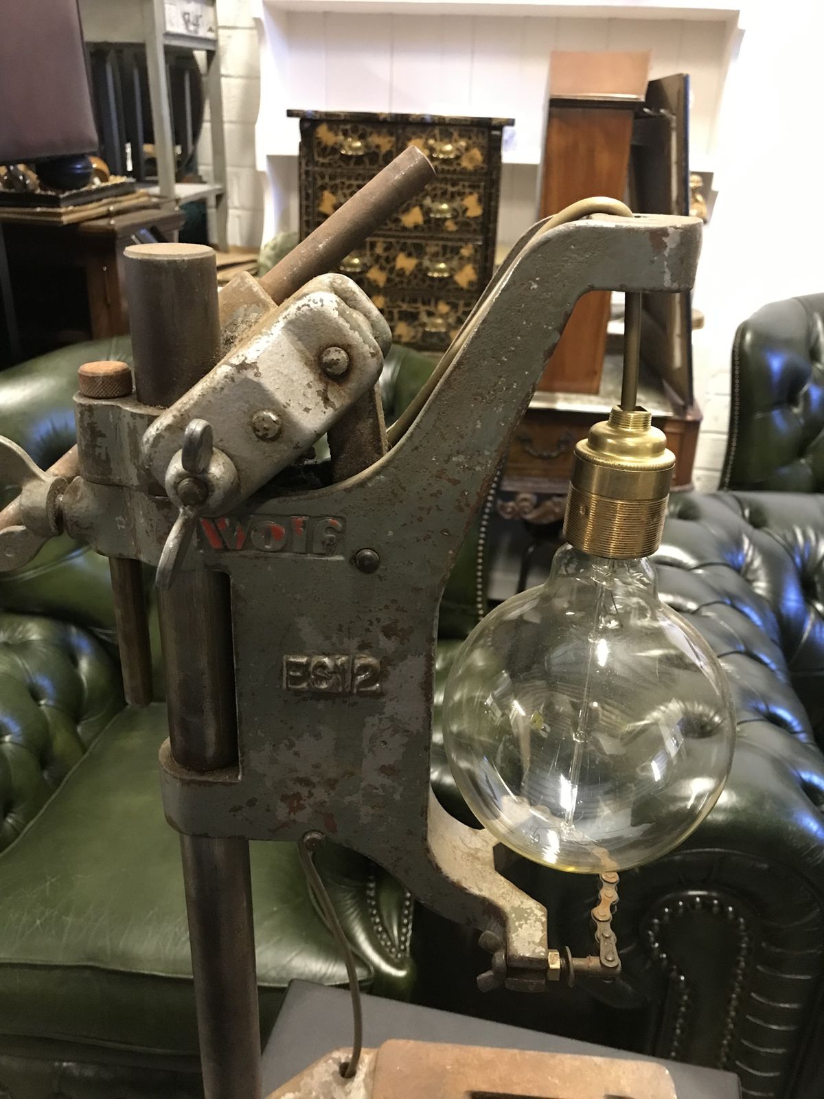photo furniture Upcycled De Wolf  Drill Press Quirky Table Lamp