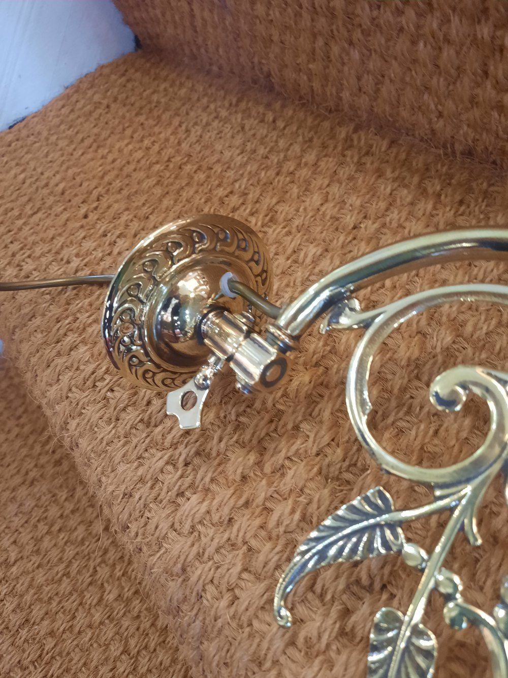Pair Of Art Nouveau Brass And Cranberry Wall Light photo for sale