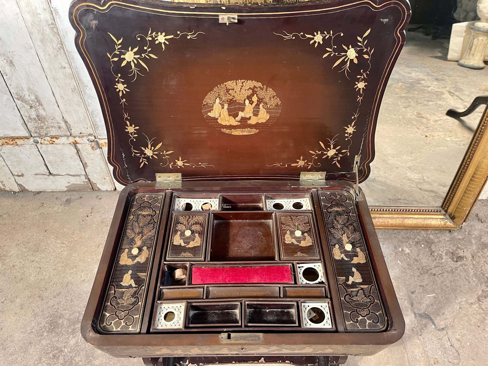 Stunning Antique Regency Ebonised Chinoiserie Ladies Work/Sewing Stand Box Circa 1820 photo buy