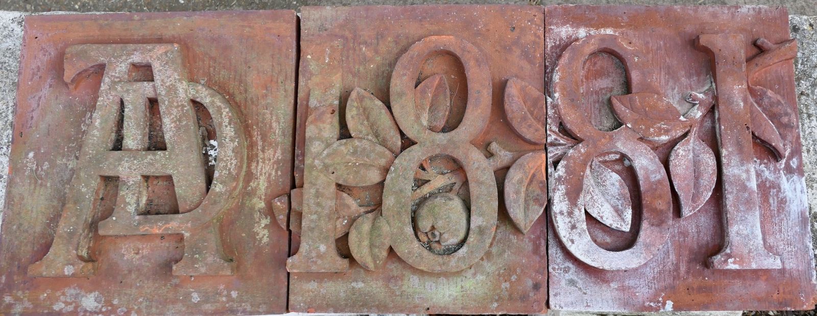 3 Hand Made Terracotta Foundation Stones Ad1881