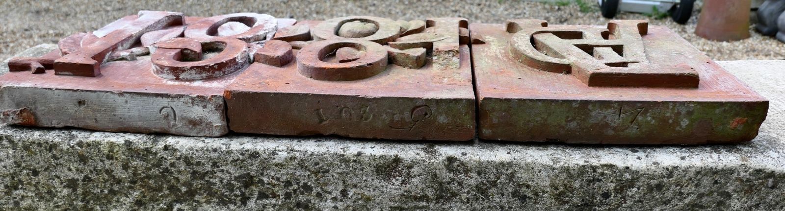 3 Hand Made Terracotta Foundation Stones Ad1881 photo vinterior
