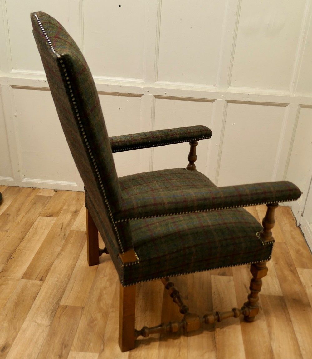 Arts And Crafts Golden Oak Library Chair, Throne Chair photo for sale