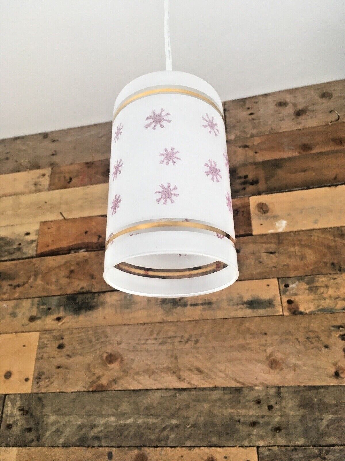 Lighting Retro 70's White & Pink Sugar Frosted Sun Snowflake Light Lamp Shade Vintage 60s photo