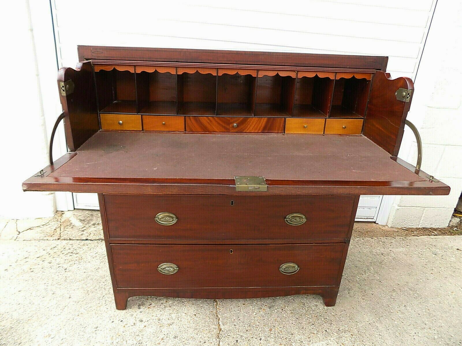 Edwardian Mahogany Inlaid Secretaire Bureau Desk Drawers Writing Office Bracket