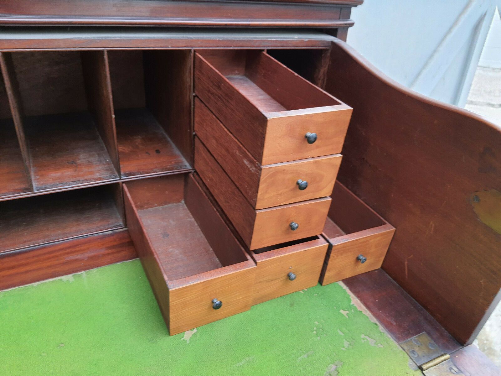 photo furniture Victorian Antique Mahogany Secretaire Bureau Writing Desk Drawers Bracket Feet
