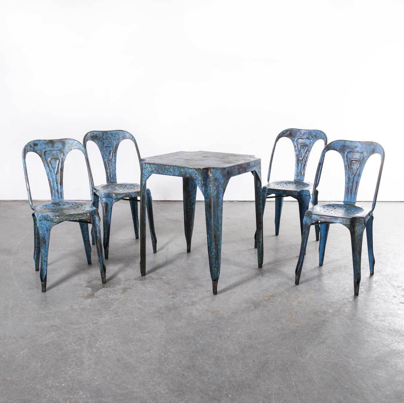 1950’s Original French Multipl’s Table And Chair Set – Blue photo Furniture