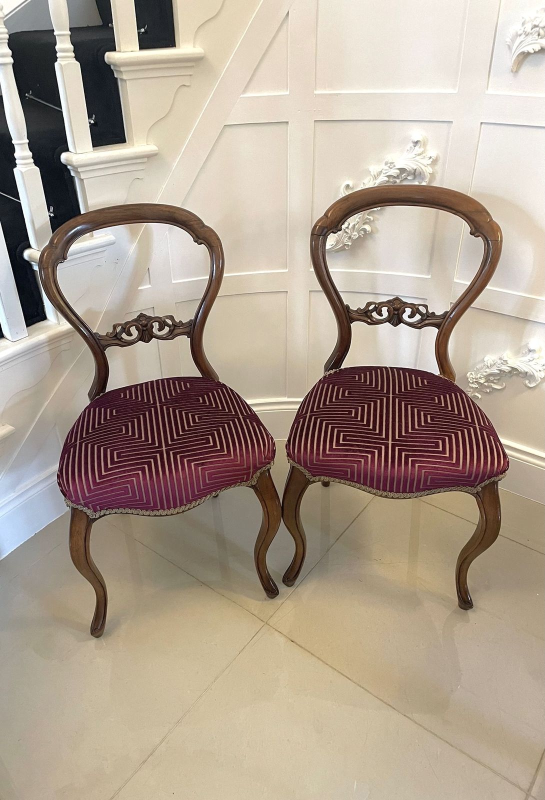 Pair Of Antique Quality Carved Walnut Side Chairs photo Furniture