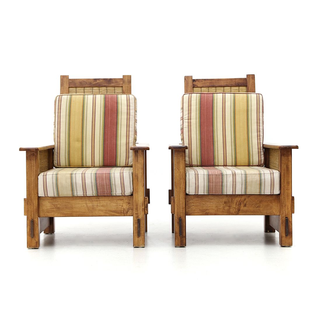 Pair Of South African Colonial Armchairs In Wood And Straw, 1980s photo furniture