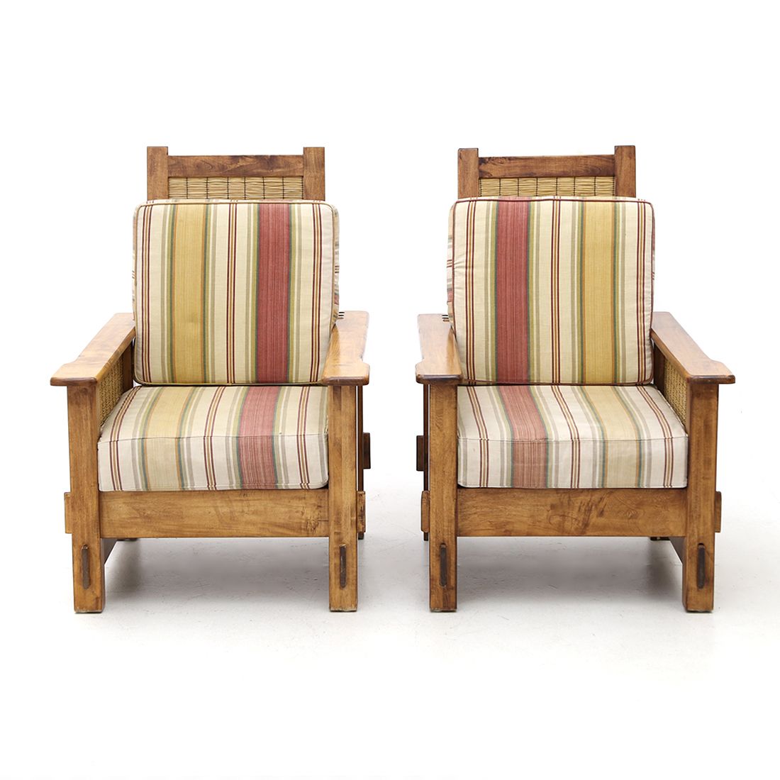 Pair Of South African Colonial Armchairs In Wood And Straw, 1980s photo for sale