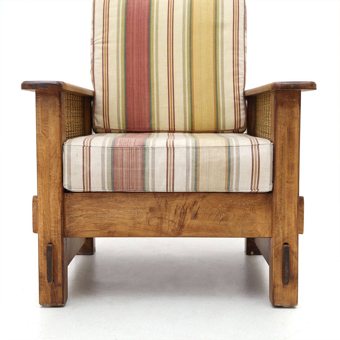 Pair Of South African Colonial Armchairs In Wood And Straw, 1980s photo vintage