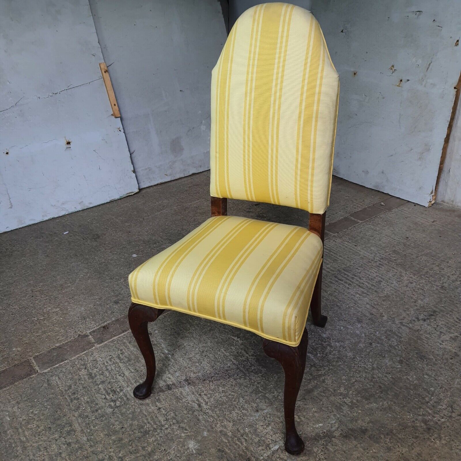 20thc Antique Upholstered High Back Chair Cabriole Legs Yellow Padded photo furniture