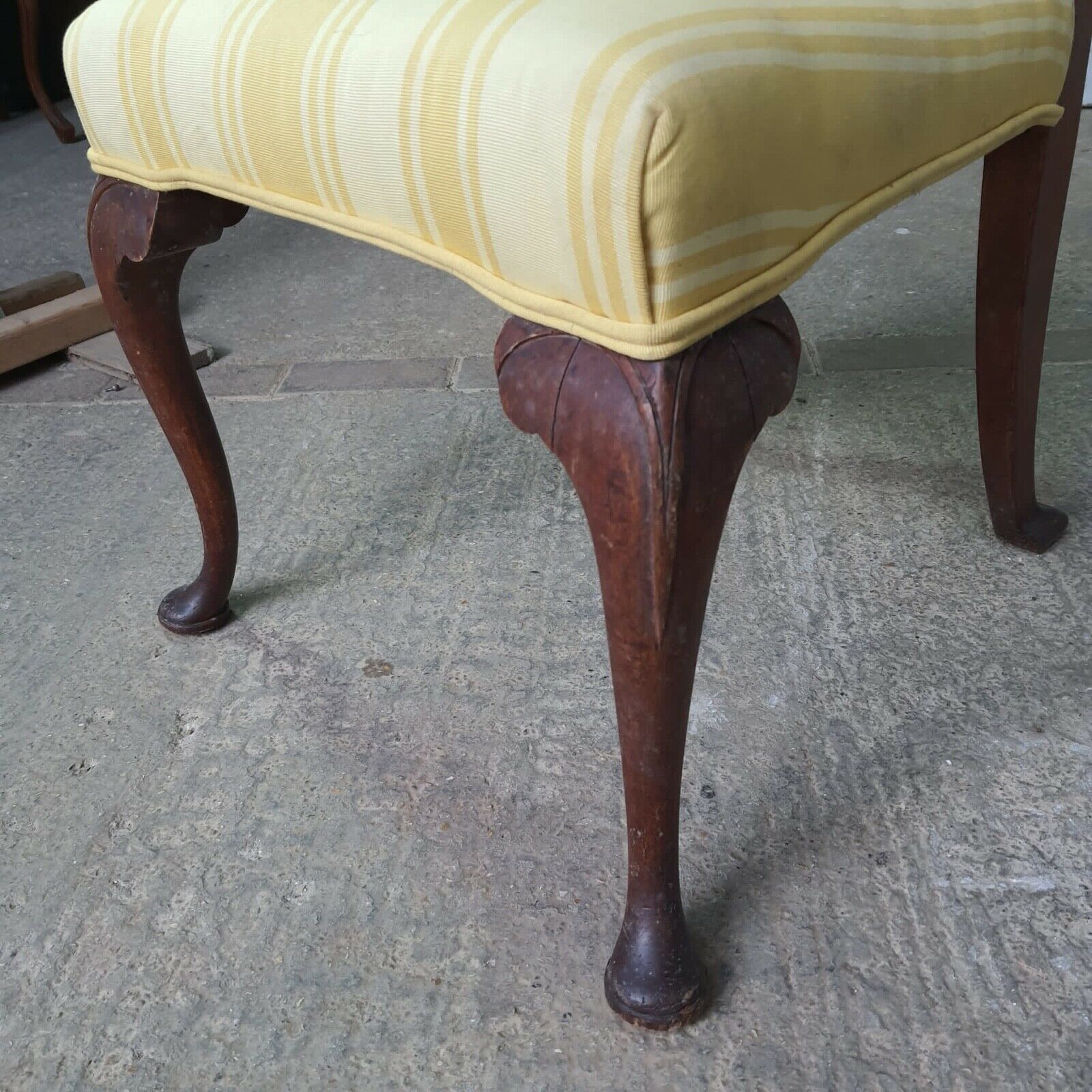 photo furniture 20thc Antique Upholstered High Back Chair Cabriole Legs Yellow Padded