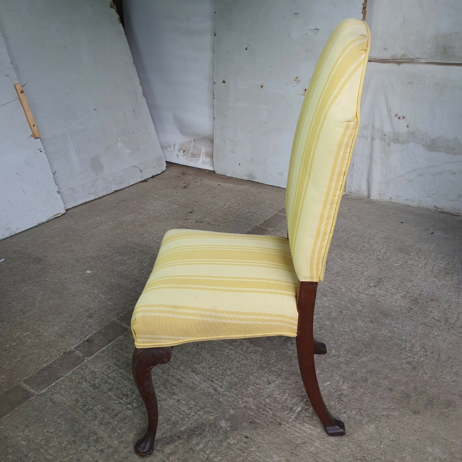 Furniture 20thc Antique Upholstered High Back Chair Cabriole Legs Yellow Padded photo