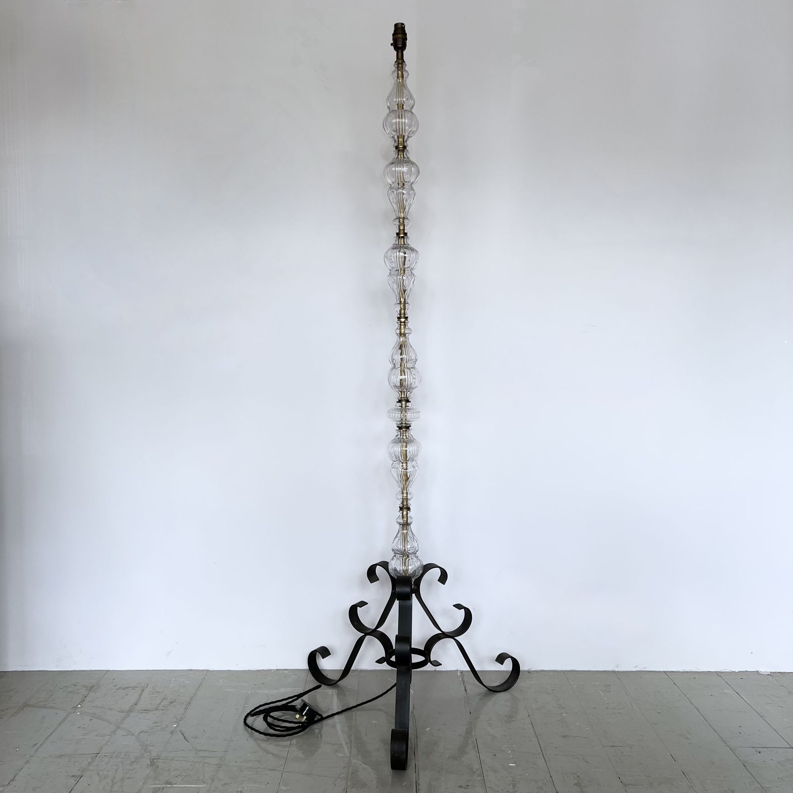 French Brass Floor Lamp With Glass Stem photo furniture