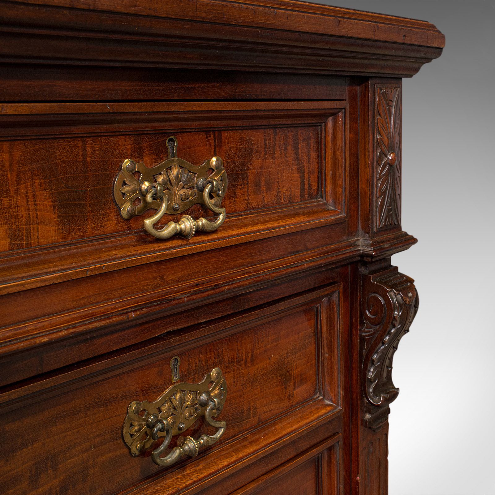 Grand Antique Executive Desk, English, Satinwood, 13 Drawer, Office photo vinterior