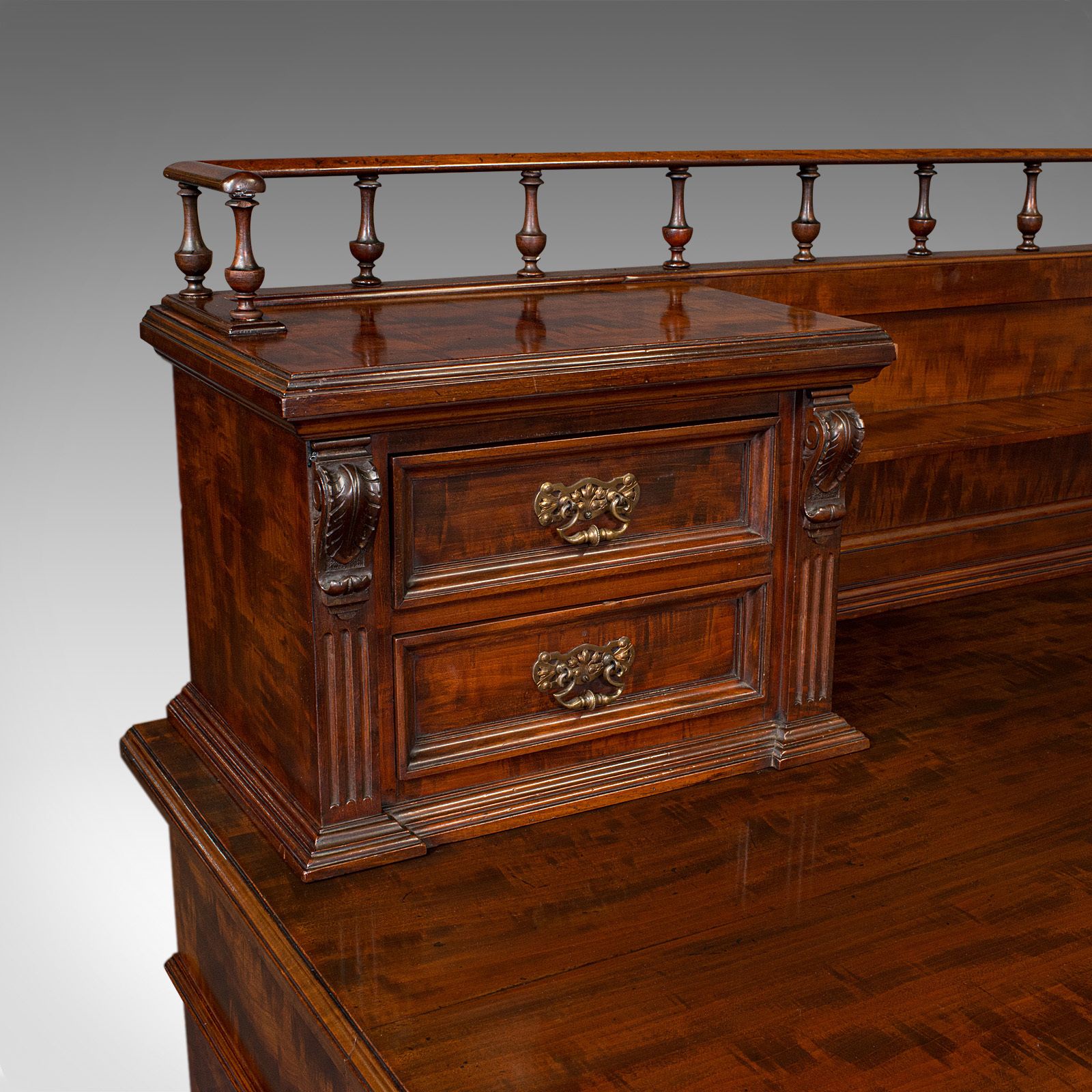 7950.0 Grand Antique Executive Desk, English, Satinwood, 13 Drawer, Office photo