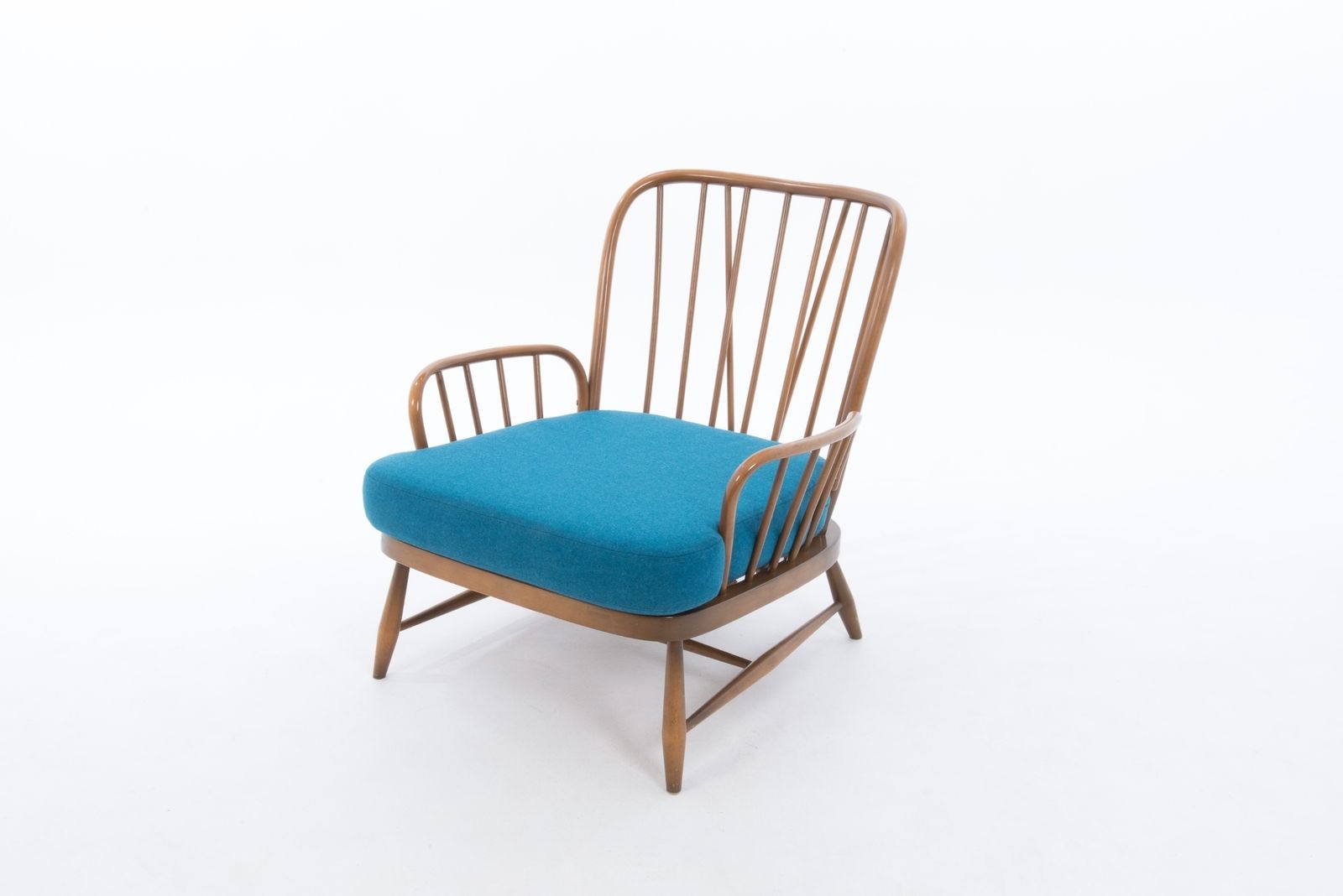 Ercol Jubilee Chair, Teal Wool Seat Cushion With Timorous Beasties Bloomsbury Garden Scatter Cushions photo furniture