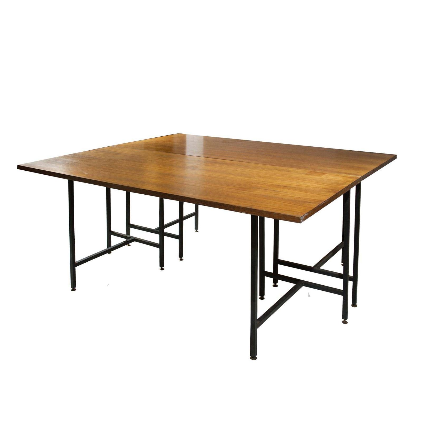 Mid Century Modern Teak Wooden Desk With Black Lacquered Iron Base, Italy, 1950 photo buy