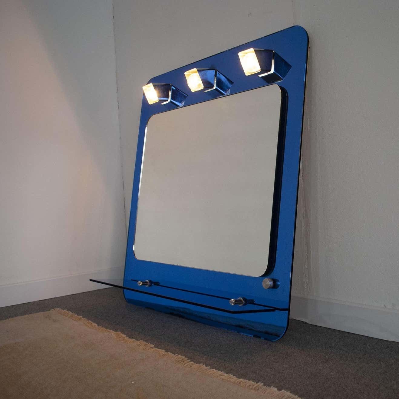 Metalvetro Siena Italy Mirror With Lights Incorporated Late 60's photo Home Decor